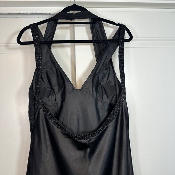 Vintage Aspeed 90s y2K Black Beaded Satin Maxi Dress with Shawl 2XL - Picture 8 of 12